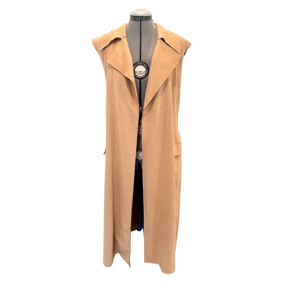 Solitaire Ravi Khosla Womens XL Tan Faux Suede Longline Vest Belted Duster NWT - Picture 8 of 8